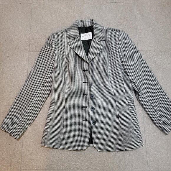 Vintage Oscar de la Renta Black White Checkered Jacket Blazer - Picture 8 of 12